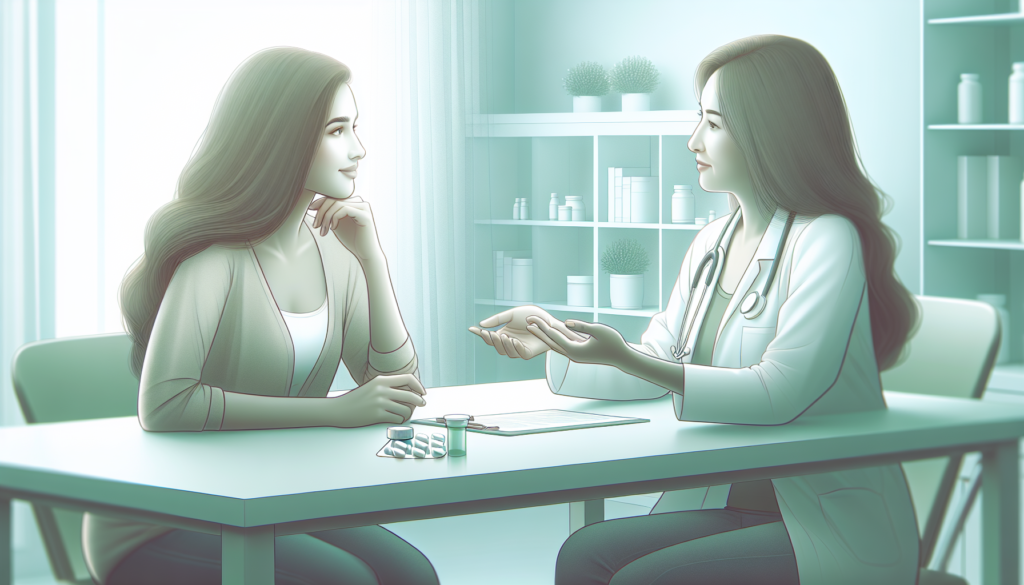 Een vrouw in gesprek met een arts over Kamagra en seksuele gezondheid.